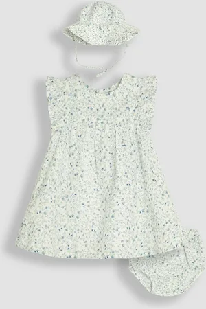 JoJo Maman Bébé 3-Piece Frill Shoulder Baby Dress, Knicker & Hat Set6268cm