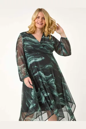 Roman Curve Abstract Print Wrap Stretch Midi Dress46