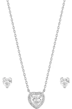 Simply Silver 925 Cubic Zirconia Halo Heart Set - GaveæskeEn