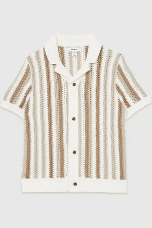 Reiss Carrington Cotton Crochet Stripe Cuban Shirt140146cm