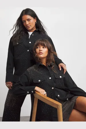 Simply Be Embellished Oversized Denim 100% Bomuld Skjorter48