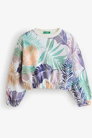 Benetton Girls All Over Pattern 100% Cotton White Sweatshirt116122cm