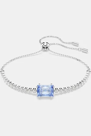 Swarovski Matrix Tennis Bracelet, Mixed Cuts, Blue, Rhodium PlatedM