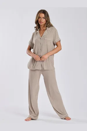 Loungeable Rib Jersey Short Sleeve Traditional And Long Pyjamassmall