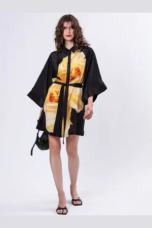 Religion Tunic Shirt Dress With Kimono Sleeves in Bright Floral Print44