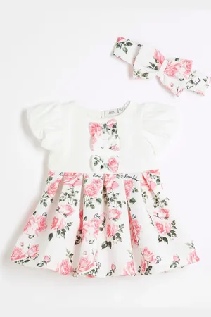 River Island Baby Girls Rose Print Scuba 100% Cotton DressOp til 3 måneder (50 - 62cm)