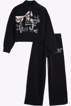 River Island Girls Half Zip Bow 100% Cotton Sweat Set7 - 8 år (122 - 128cm)