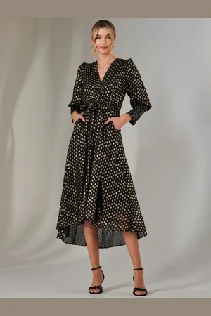 Jolie Moi Metallic Spot Print Puffy Sleeve Maxi Dress44