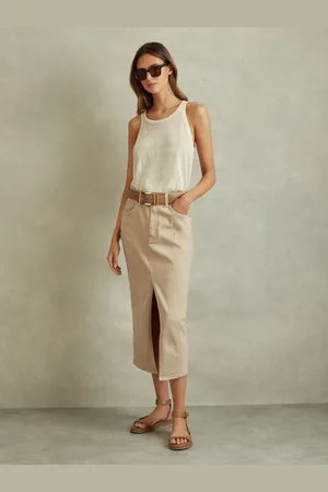 Reiss Danica High Rise Denim Midi Skirt40