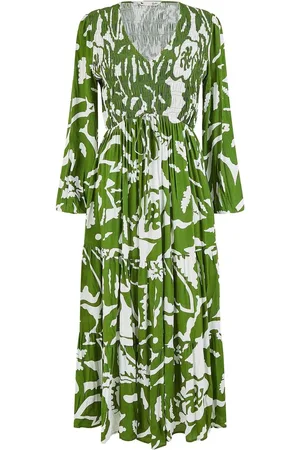 Yumi Abstract Print Ruched Midi Dress With Long Sleeves40