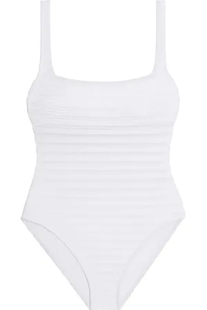 Ralph Lauren Ottoman Mesh firkantet hals hvid badedragt38