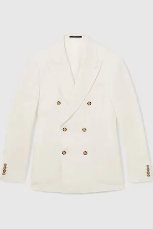 Reiss Park Hør Dobbeltradet Jakkesæt Blazer Slim Fit i sildeben50 Almindelig (UK 40 R)