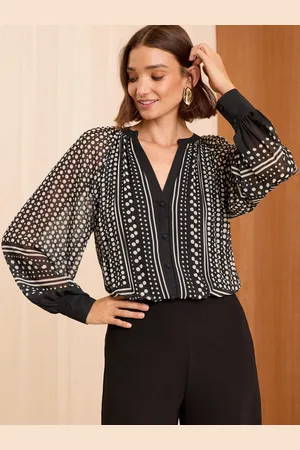 Love & Roses Polka Dot Pleated V-Neck Long Sleeve Blouse44