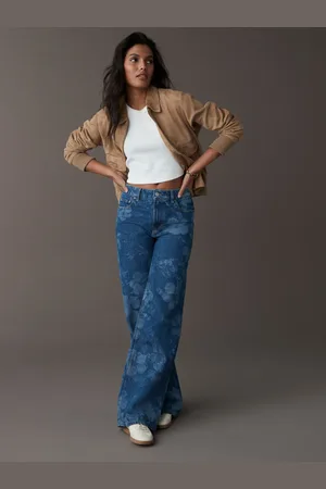 Next 100% Cotton Floral Laser Print Wide Leg Jeans44 XL høj