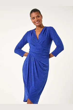 Roman Blomster Tryk Glitter Wrap Stræk Kjole38