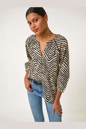 Roman Linear Print V-Neck 100% Cotton Blouse44