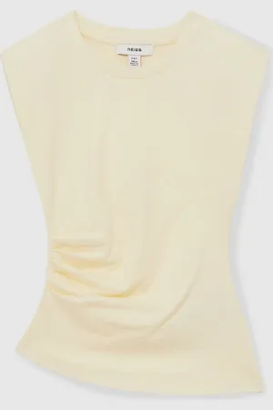 Reiss Sadie Cotton-Jersey Cap-Sleeve Ruched Top9-10 år