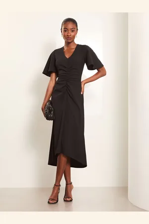 Lipsy London Short Sleeve V-Neck Ruched Midi Dress40