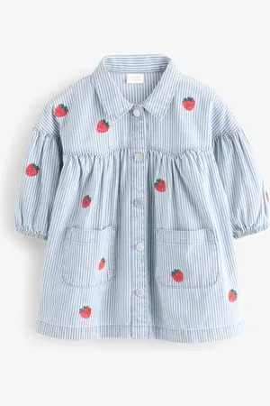 Next Embroidered 100% Cotton Denim Shirt Dress (3mths-8yrs)12 - 18 måneder (80 - 86cm)