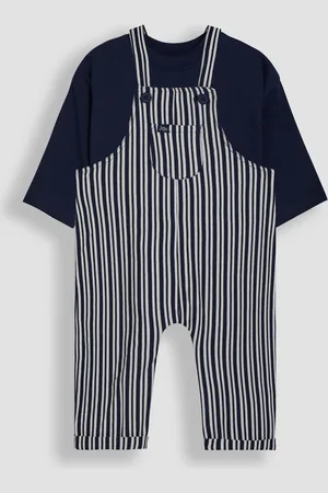 JoJo Maman Bébé Stripe 100% Cotton Dungarees & Top Set8692cm
