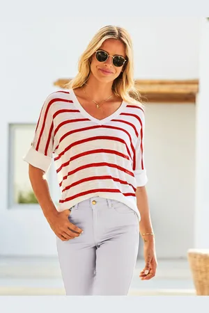 Sosandar Striped Tab Sleeve Hør T-shirt