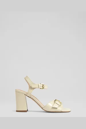LK Bennett Reeva Buttercream Croc Effect Oloid Buckle Sandals