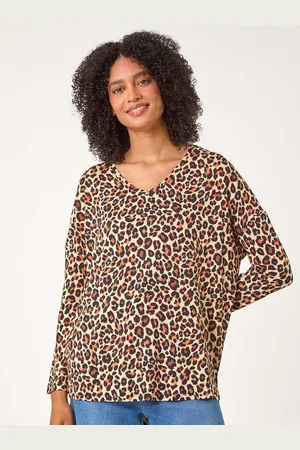 Roman Animal Print V-Neck Tunic Stretch Top48