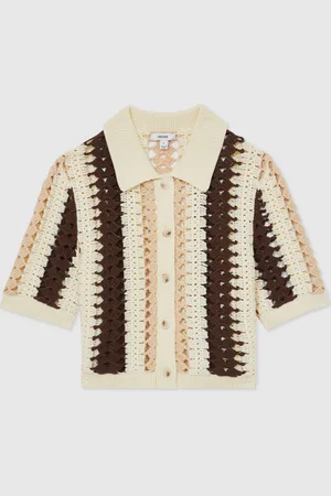 Reiss Roni Cotton Crochet Striped Shirtlarge