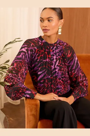 Love & Roses High Neck Pleated Long Sleeve Blouse50