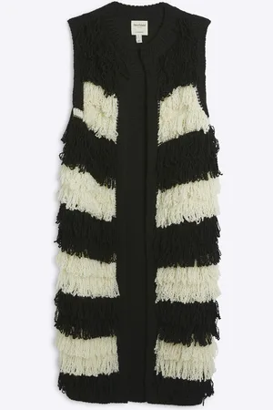 River Island Stripe Sleeveless Fringe Cardiganlarge