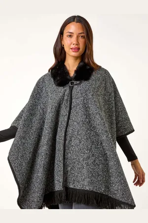 Roman Faux Fur Fringe Hem Ponchoen