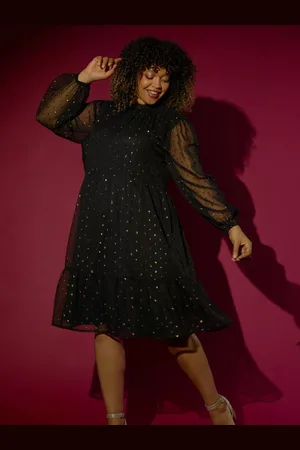 Roman Curve High Neck Overlay Swing Dress54