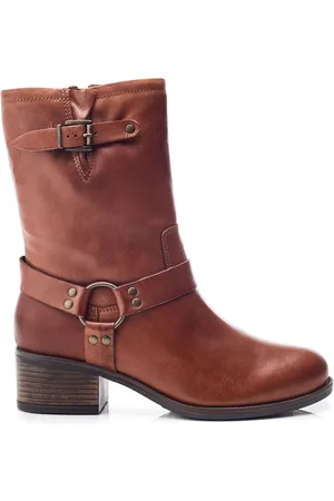 Moda In Pelle Ormie Mid Calf Leather Buckle Strap Støvler