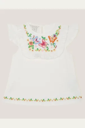 Monsoon Embroidered Yoke Butterfly 100% Cotton T-Shirt3 - 4 år (98 - 104cm)
