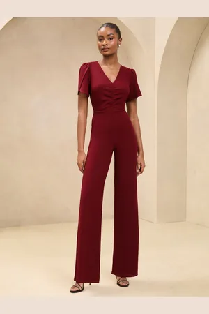 Lipsy London Short Sleeve Ruched Front V-Neck Jumpsuit44