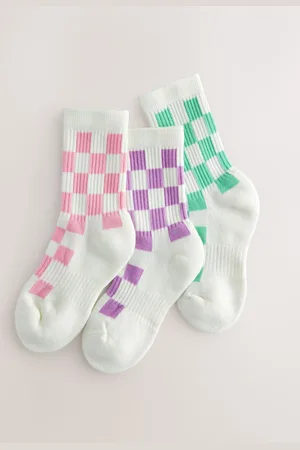 Next Cotton Rich Checkerboard Cushioned Sole Socks 3 PackUK 9-12 Jnr.