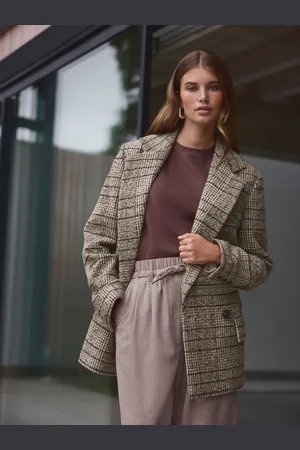 Next Premium Check Double Breasted Blazer With Wool50