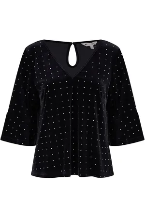 Yumi Relaxed Fit Stud Velvet Top med riflede ærmer46