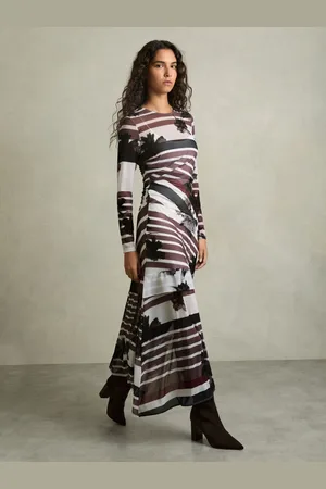 Reiss Chiara Stretch-Mesh Stripe-Print Ruched Dress42