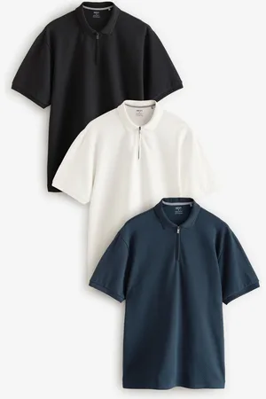 Next Kortærmet Textured Quarter Zip Polo-skjorter 3 PakkeM