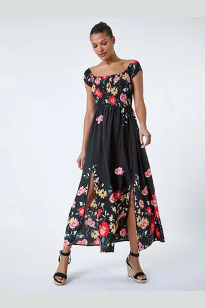 Roman Blomster Shirred Bardot Maxikjole38