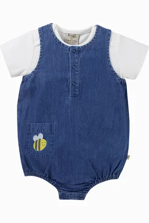 Frugi Blue Cotton Bee Outfit Applique Chambray Romper6 - 9 måneder (68 - 74cm)