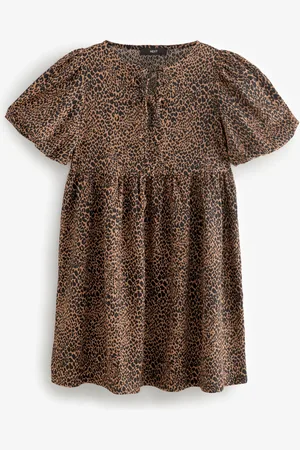 Next Textured Jersey Puff Sleeves Tie Front Detail Mini Dress42