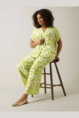 Evans Green Wide Leg Printed Trousers50