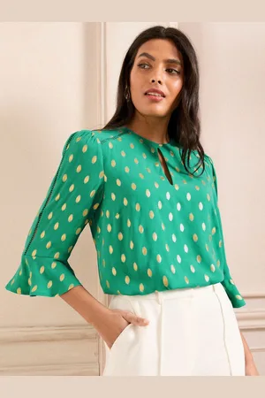 Love & Roses Nøglehulsdetalje Rund hals Flute Sleeve Bluse40