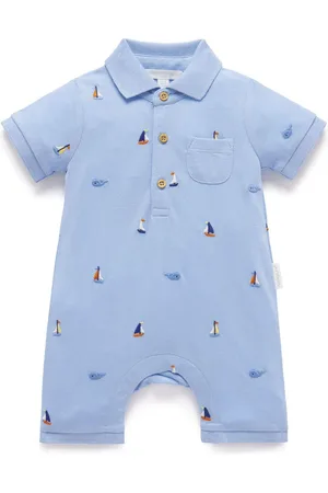 Purebaby 100% Cotton Emboided Polo Romper7480cm