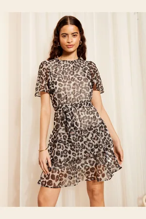 Friends Like These Animal Flutter Sleeve Chiffon Tiered Mini Kjole44