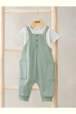 Mamas & Papas Green Rib Jersey Bodysuit & Dungaree Set8692cm