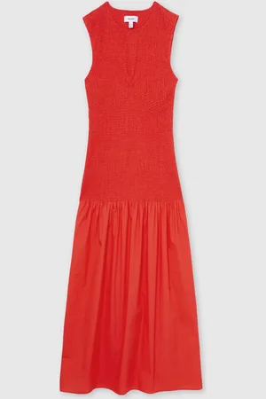 Reiss Annabel Cotton Shirred Midi Kjole36