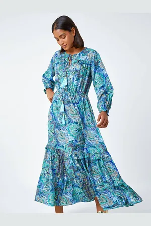 Roman Paisley Print Tassel Frill Hem Maxi Dress38
